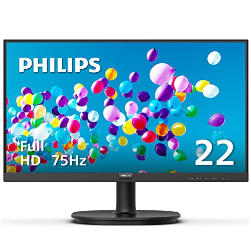 PHILIPS Computer Monitors 22 inch Class Thin Full HD (1920 x 1080) 75Hz Monitor, VESA, HDMI & VGA Port, 4 Year Advance Replacement Warranty, 221V8LN - 22" Class - Full HD | VA | 75Hz