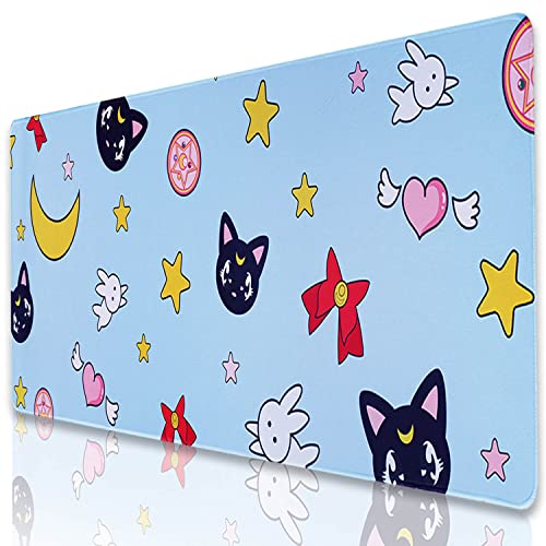 Large Gaming Mouse Pad with Seam Edge, Anti-Slip Extended Mouse Pad with Micro-Weave Cloth Surface,Waterproof Keyboard Pad, Desk Pad for Gamer Office Home XL 31.5" x 11.8" Anime Sailor Moon - X-Large (31.5" x 11.8") - Anime Moon