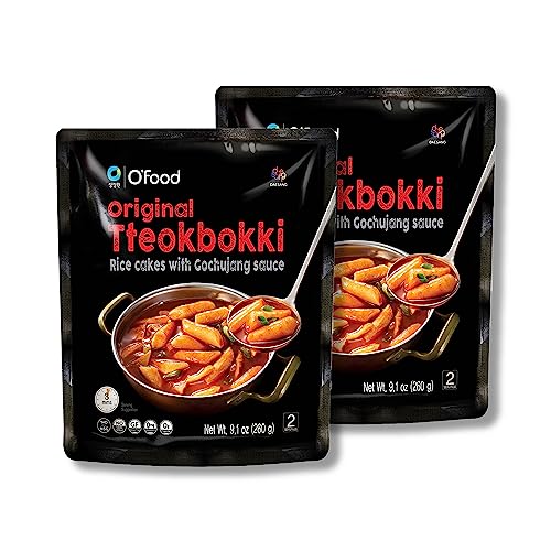 O'Food Tteokbokki Korean Rice Cakes with Gochujang Sauce, Authentic Instant Spicy Korean Street Food Snack, Perfect with Cheese and Ramen Noodles, Ready to Eat, Gluten Free, No MSG, No Corn Syrup (Original(Pack of 2)) - Original - 18.2 Ounce (Pack of 2)