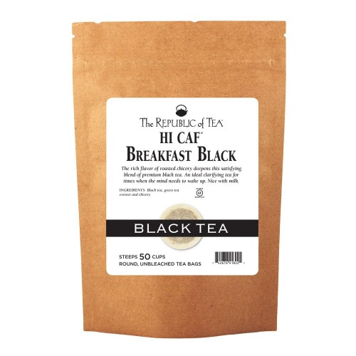The Republic Of Tea HiCAF Breakfast Black Tea, 50 Tea Bags, Roasted Chicory High-Caffeine Gourmet Blend - Breakfast Black