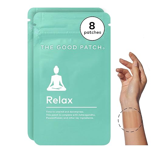 The Good Patch Relax Patches, to Unwind and Decompress, Natural Patch with Ashwagandha, Ginger Root, Plant Powered Wearable Wellness, Sustained Release (8 Total Patches) - 4 Count (Pack of 2)