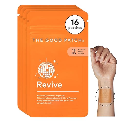 The Good Patch Revive After Party Patch with Hemp, Natural Patch with Hemp Extract and DHM, Plant Powered Wearable Wellness, Sustained Release, Bounce Back After a Night Out (16 Total Patches) - 4 Count (Pack of 4)