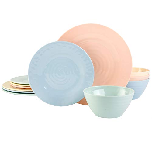 Gibson Home Brist Melamine Dinnerware Set, Service for Four (12pcs), Pastels - Pastels