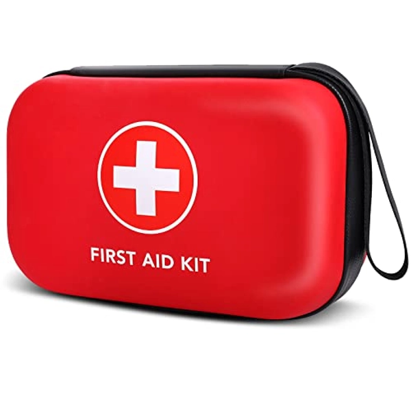 Home-Car-First-Aid-Kit-Camping-Essentials - 263pcs Waterproof Zippers is Ideal for Travel, Office, Boat, Sports, Businesses, Hiking, Emergency Survival (PUMIER) - Red