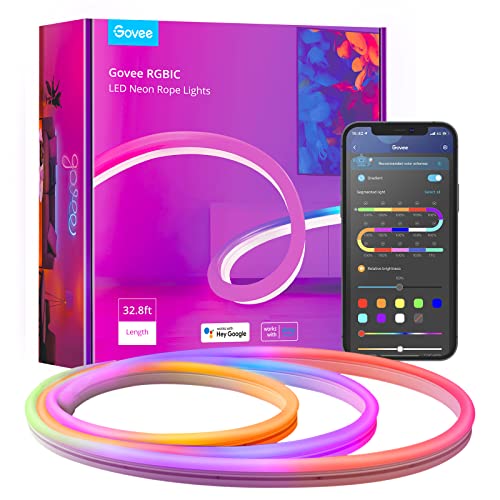 Govee 32.8ft Neon Rope Light, RGBIC Rope Lights with Music Sync, DIY Design, Works with Alexa, Google Assistant, Strip Lights for Bedroom, Living Room, Gaming Decor(Not Support 5G WiFi) - 32.8ft