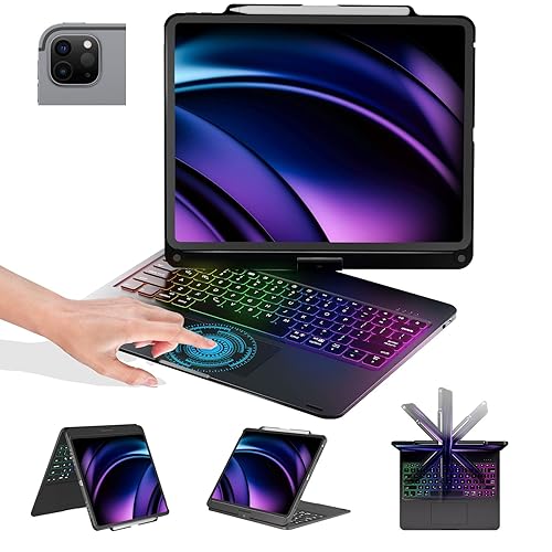 iPad Pro 12.9 inch 6th Generation 2022 Case with Keyboard and Touchpad, Compatible with iPad Pro 12.9-inch 5th Gen 2021/4th Gen 2020/3rd Gen 2018, Rainbow Backlits & Apple Pencil Charging - Black - Black