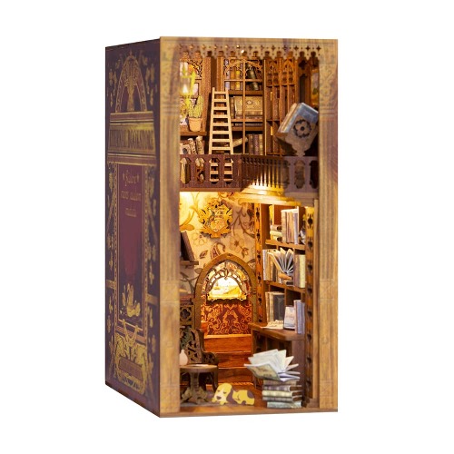 CUTEBEE DIY Book Nook Kit - DIY Miniature Dolls House Kit with Furniture and LED Light, 3D Puzzle Wooden Art Bookends, Model Kits for Adults to Build (Eternal Bookstore)