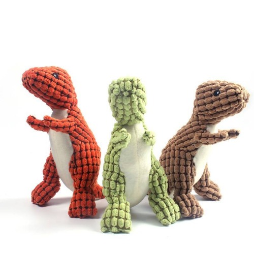 Durable Squeaky Dinosaur Dog Toy - 32*14cm / Brown