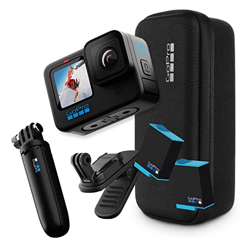 GoPro HERO10 Black Accessory Bundle - Includes HERO10 Camera, Shorty (Mini Extension Pole + Grip), Magnetic Swivel Clip, Rechargeable Batteries (2 Total), and Camera Case - HERO10 Black Accessory Bundle