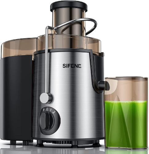 Juicer Machines, SIFENE 500W Big Mouth Centrifugal Juicer, Juice Maker Extractor for Vegetable and Fruit with 3-Speed Setting, Easy to Clean (Red) - Silver