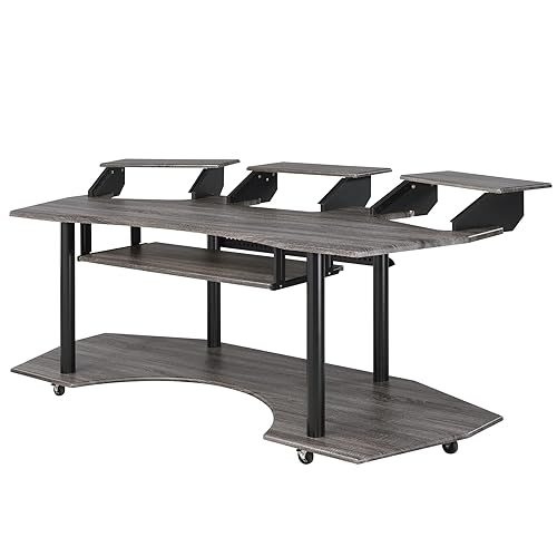 Acme Eleazar Wooden 4-Shelf Music Recording Studio Desk in Black Oak - Black Oak