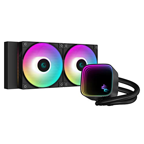 DeepCool LS520 SE Liquid Cooler 240mm 4th Gen Dual-Chamber Pump 3100RPM 280w TDP AIO Cooler Anti-Leak Tech with ARGB Fans CPU Water Cooler Narrow Frame Infinity Mirror Block for AMD AM4/AM5 LGA 1700/1200, Black - 240mm - LS520 SE