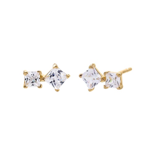 Tiny Double Princess Cut Stud Earrings 14K | 14K Gold / Pair