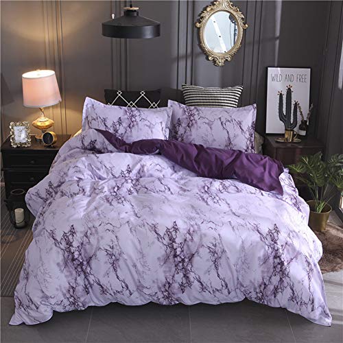 Candy86 Super Soft Polyester Duvet Cover Set Rock Pattern Printed Pillowcase Bedding Set (Purple, Queen) - Purple - Queen