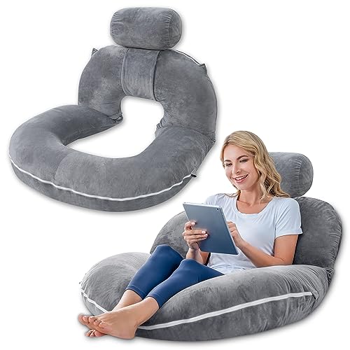 INSEN Reading Pillow, Back Pillow for Sitting in Bed for Reading, Nurse & Relax, Reading Pillow for Adults, Moms & Kids, Sit Up Pillow for Bed (Grey, Upgraded) - Grey - Upgraded