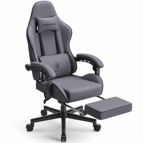 Dowinx Gaming Chair Fabric with Pocket Spring Cushion, Massage Game Chair Cloth with Headrest, Ergonomic Computer Chair with Footrest 290LBS, Grey - Grey