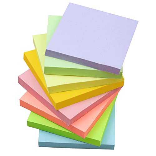 (8 Pack) Sticky Notes 3 x 3 in, Pastel Colorful Super Sticking Power Memo Post Stickies Square Sticky Notes for Office, Home, School, Meeting, 83 Sheets/pad - 8