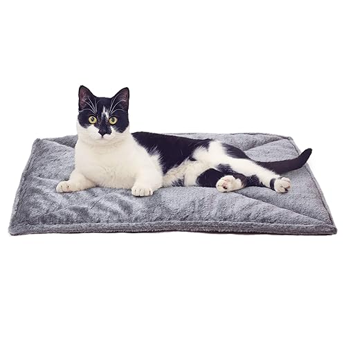 Self-Warming Cat Bed for Indoor Cats, Washable & Reflects Body Heat - Quilted Faux Fur Reflective Bed Mat - Gray, Small - 22.0"L x 17.0"W x 0.3"Th - ThermaNAP Pad - Quilted Faux Fur (Gray)