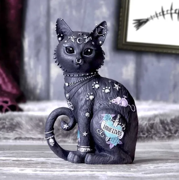 Nine Lives Cat Figurine 22cm nemesis now black cat kitty punk Gothic Cats Tattoo