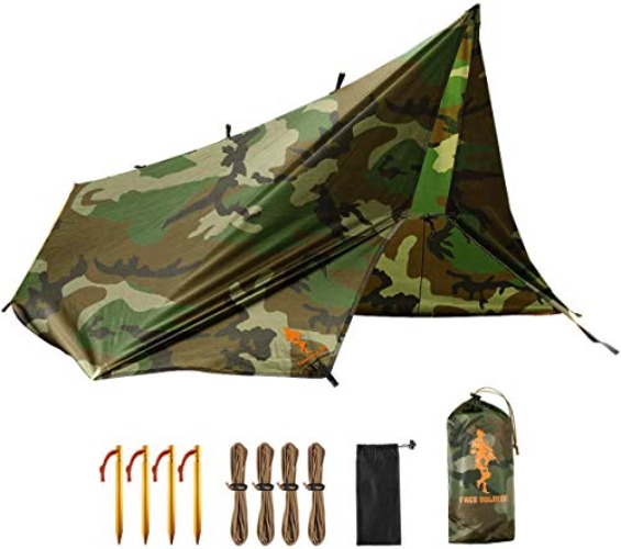 FREE SOLDIER Tarp Wasserdicht 3m x 3,2m Tarp Ultraleicht Zeltplanen UV Schutz Camping Sonnensegel Zelt Freien Multifunktionales Große Tarp für Camping, Wandern, Outdoor-Aktivitäten Extra breit - Tarnung, mit Nägeln