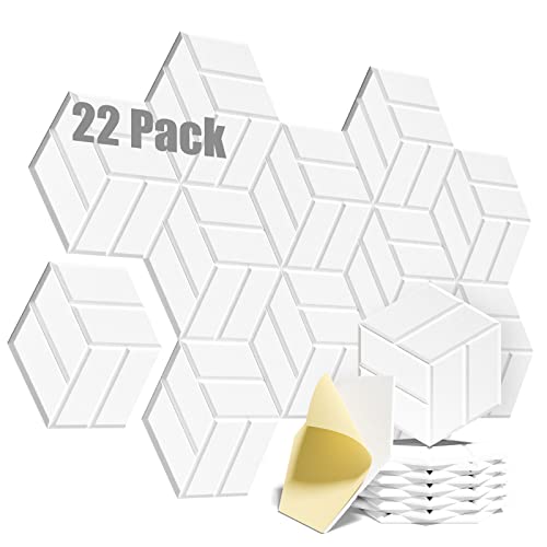 UCORN Upgrade 22 Pack Self-adhesive Sound Proof Foam Panels,12 X 10 X 0.4 Inches Acoustic Panels Hexagon Design Wall Panels,Sound Proof Panels for Walls Sound Absorbing(Solid Figure-WHITE) - Solid Figure (22 Pack） - WHITE