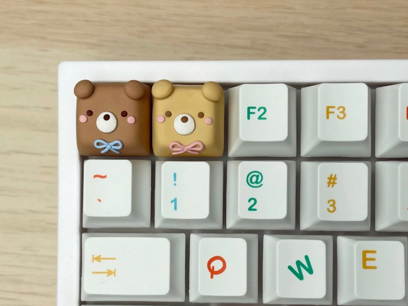 Blue and Pink Bow Bears Handmade Artisan Keycap