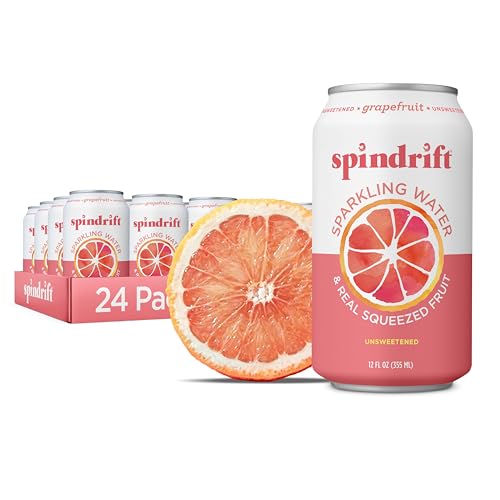 Spindrift Sparkling Water, Grapefruit Flavored, Made with Real Squeezed Fruit, (Only 15 Calories per Can), 12 Fl Oz (Pack of 24) - Grapefruit - 12 Fl Oz (Pack of 24)