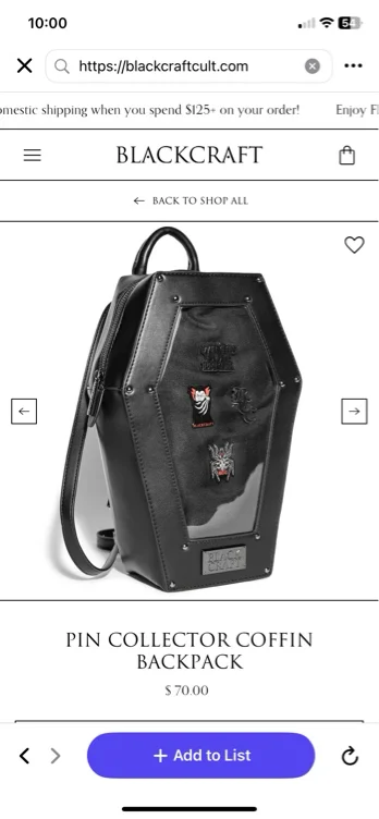 PIN COLLECTOR COFFIN BACKPACK