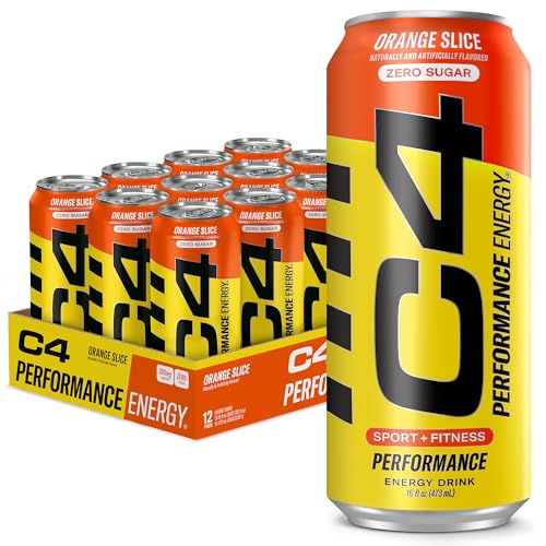 C4 Energy Carbonated Zero Sugar Energy Drink, Pre Workout Drink + Beta Alanine, Orange Slice, 16 Fl Oz (Pack of 12) - Orange Slice - 16 Fl Oz (Pack of 12)
