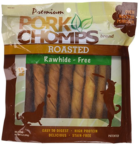Pork Chomps Roasted Pork Skin Dog Chews, 6-inch Twists, 15 Count - Pork - 15 Count (Pack of 1)
