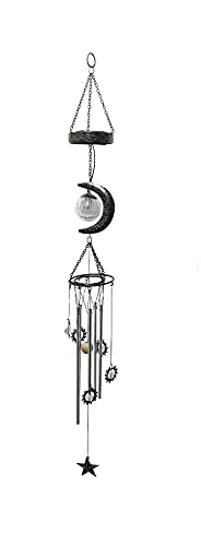 Comfy Hour Spring is Here Collection 38" Moon and Sun Metal Art Decorative Wind Chime, Hanging Windbell Decoration