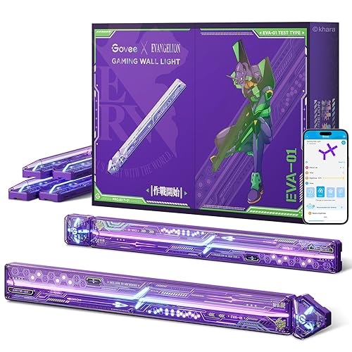 Govee x Evangelion LED Glide Wall Lights, RGBIC Gaming Wall Lamp, DIY Mecha Style, 67 Scene Modes, Smart Lights Work with Matter and Alexa for Gaming Room, Bedroom, Living Room, 6pcs and 2 Connectors - 6pcs and 2 corners