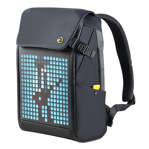 Divoom Pixoo Pixel Art Laptop Backpack Men, 15 Inch Waterproof School Backpack Laptop Backpack Bag Ladies Daypack with 16X16 RGB LED Screen for Men Women School Work Travel, Black