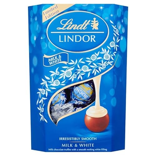 Lindt Lindor Milk and White Chocolate Truffles Box - Approx 16 balls, 200 g - Milk and White - 200g