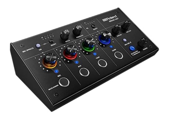 Roland BRIDGE CAST Dual Bus Gaming Mixer in Black | Pro Audio Streaming Interface and Mixer for Online Gamers | 32-Bit Hardware DSP | USB-C Windows and Mac Connectivity | XLR Input for Microphones - Bridge Cast