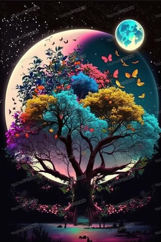 RMSGOZO 5D Diamond Painting Kits 20X24 Inches - Colorful Tree Under The Moon Diamond Painting for Adults Kids, Full Round Rhinestones Embroidery Kit, for Wall Decor Kitchen Decor Gifts - 20X24 - Colorful Tree Under The Moon