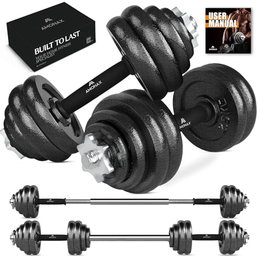 Amonax haltere musculation 15 20 30 kg, alteres barre poids musculation reglable homme femme, sport maison materiel poids à domicile haltérophilie, set haltères de fitness dumbbell kit - Noir 30KG