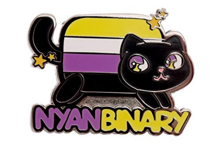 Nonbinary Pride Nyanbinary Nyan Cat Pun Kawaii Chibi Style & LGBTQ Enby Pride Flag Colors