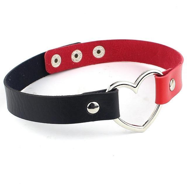 Vegan Leather Heart Collar - Black & Red