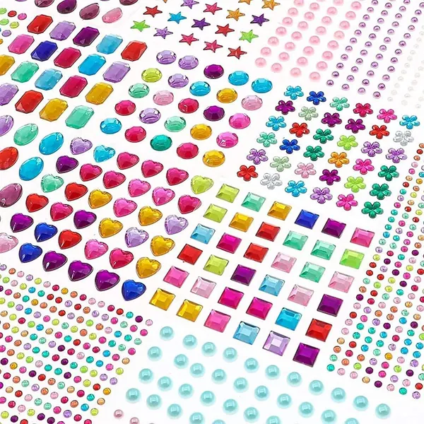 BAKHK 14 Sheets 1782 Self-Adhesive Rhinestones Glitter Stones Jewel Stickers for Children, Crafts, Photo Frames, Greetings Cards, in Various Sizes