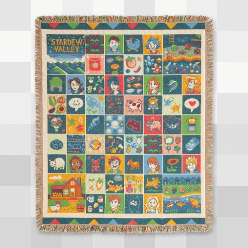 Stardew Valley Farmhouse Patchwork Throw Blanket 