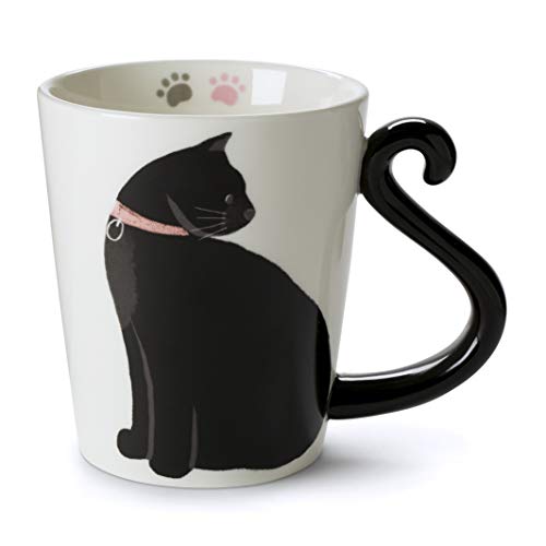 VOTUM White Ceramic Coffee or Tea Mugs: Animal Shaped Coffee Mugs with Hand Printed Designs and Printed Saying - 12 Fluid Ounce Large, Cute Handmade Cup (Cat 2) - Cat 2 - 12 Oz