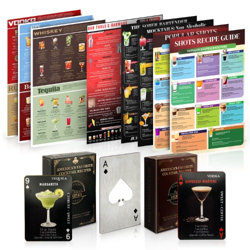 Tarjetas oficiales de cóctel: Bares esenciales para el hogar, más de 135 tarjetas de recetas de cócteles. Regalos para los amantes del alcohol. Tablas de bar de bebidas alcohólicas. Paquete de