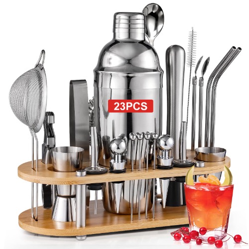 Cocktail Bar Set Kit 23 Piezas Utensilios de Bar, Coctelera 750ML Barra de Coctelería de Acero Inoxidable Juego de Cóctel con Soporte Conjuntos para el Bar, Coctelera de Cóctel Hogar Mezclar Bebidas