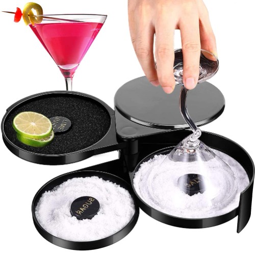 VASA NAMA Rimmer, barra de cristal Rimmer Margarita salada azúcar cóctel Rimmer, Bar 3 Tier Sugar Salt Rim Lime Glass para cóctel Bartender Tool Party Home Black Bandejas giratorias de 3 niveles Salt Sugar Lime Juice Bar Rimmer para bar, clubes y fiestas en el hogar