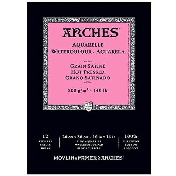 Arches 400014958 Watercolor Pad, Hot Press, 10" x 14"