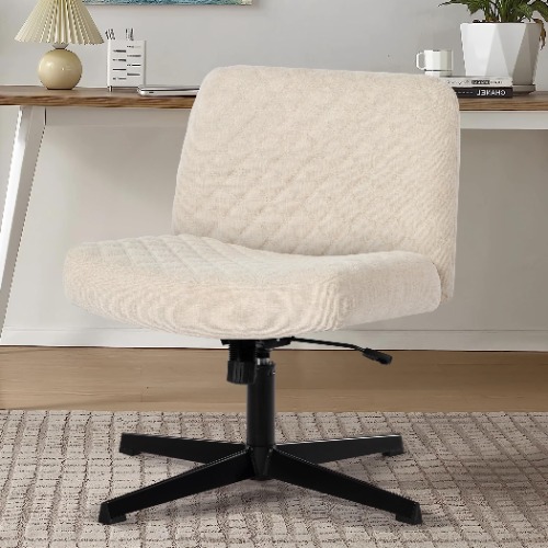 Desk Chair, Fabric, Armless, Office Chair, Wheelless, Computer Chair, Cross Leg, Chair, Wide, Home, Office, Desk Chair, Adjustable Height, 360° Rotation, Cosmetic Chair - ベージュ
