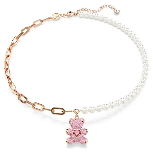 Swarovski Colgante Teddy Perla de cristal, Oso, Rosa, Baño tono oro rosa