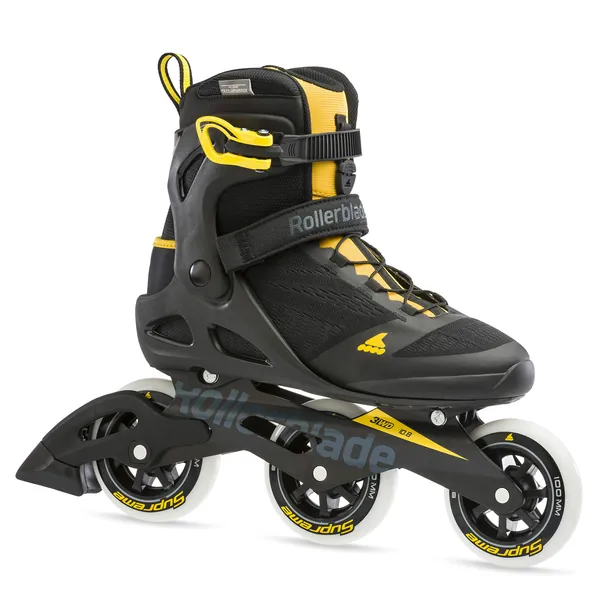Rollerblade Macroblade 100 3WD Mens Adult Fitness Inline Skate, Black and Saffron Yellow, Performance Inline Skates - 8.5