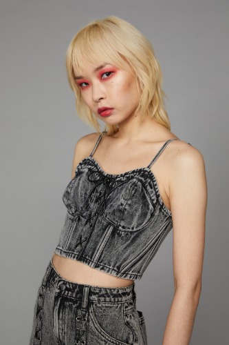 Acid Wash Lace Up Top | 12 / Acid Wash